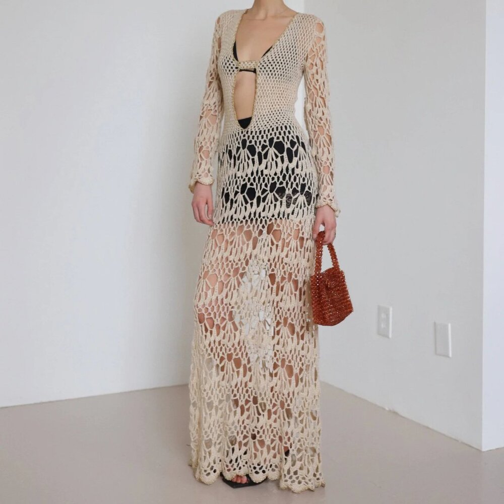 Vintage Crochet Net Lurex Maxi Dress